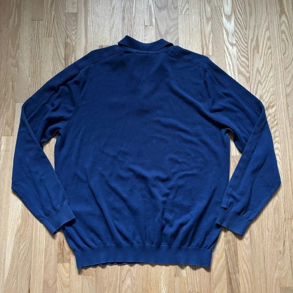 Strellson | Blue 1/4 Button Up Collared Cotton/Silk/Cashmere Long Sleeve Sweater - Picture 9 of 9